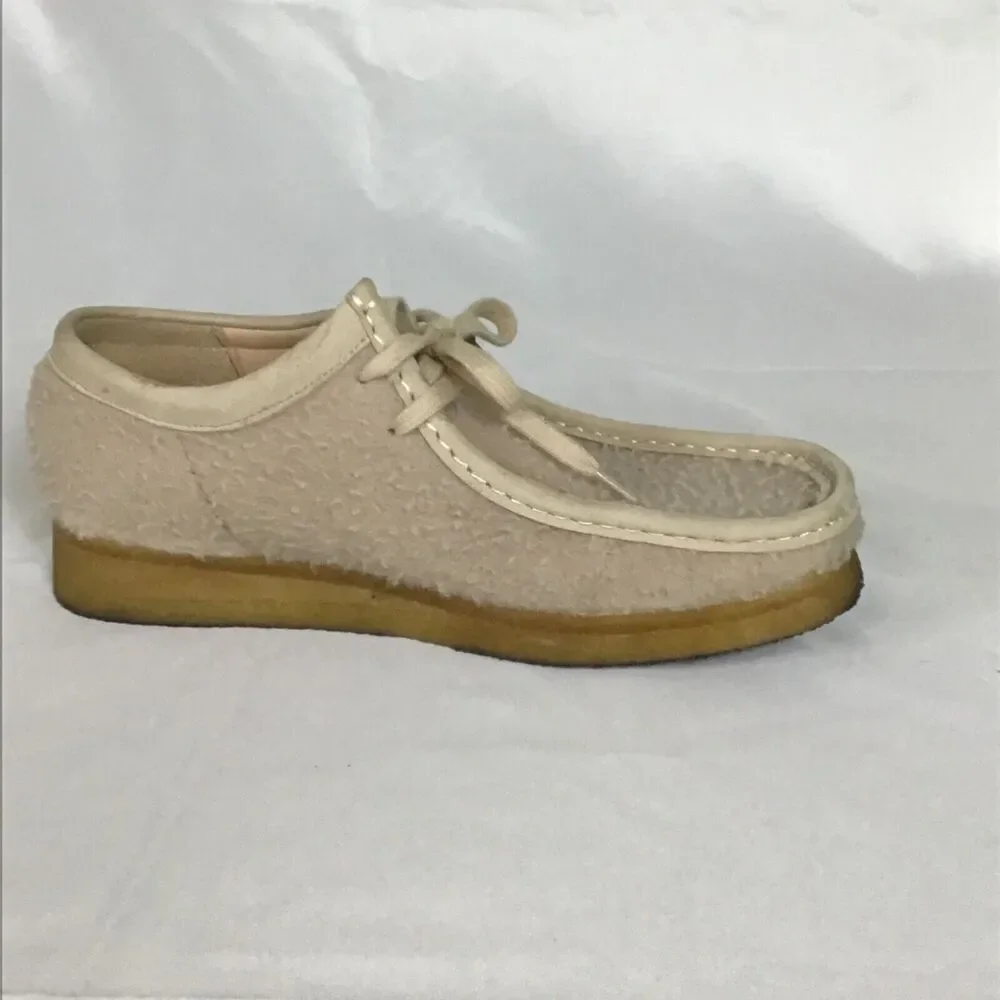 Clarks x Aime Leon Dore Mens Wallabee Shoes Sz.8.5 Beige Wool Casetino Comfort